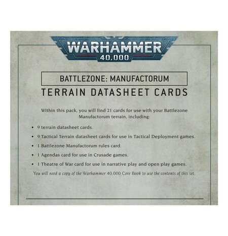 Warhammer 40,000 Battlezone: Manufactorum &ndash; Terrain Datasheet Cards